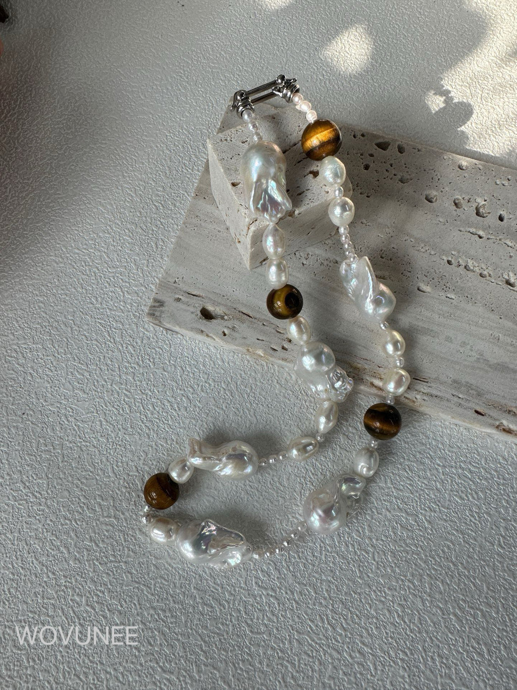 Baroque Pearl & Tiger Eye Bracelet – Organic Irregular Design