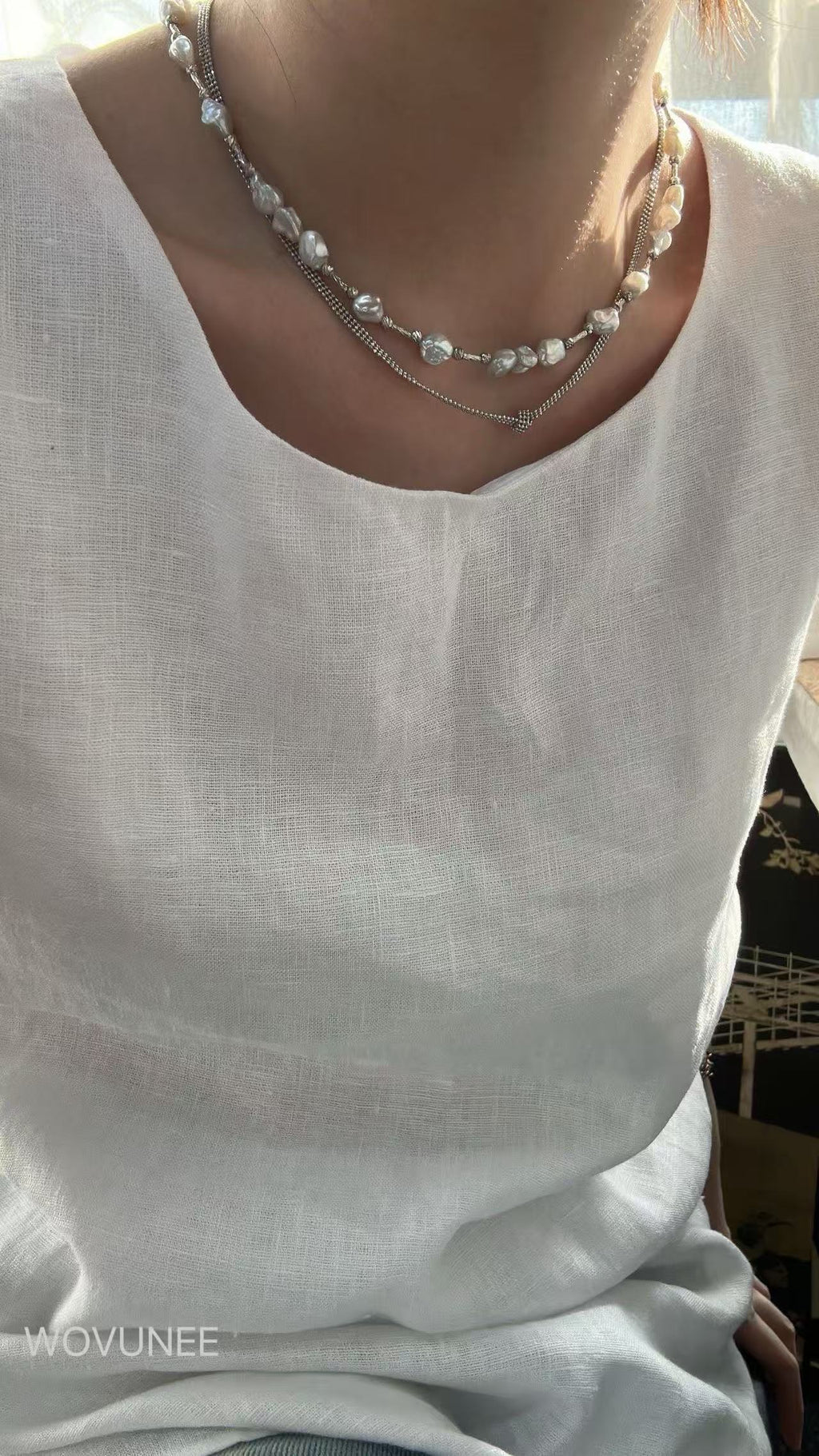 Baroque Pearl & Silver Bead Necklace