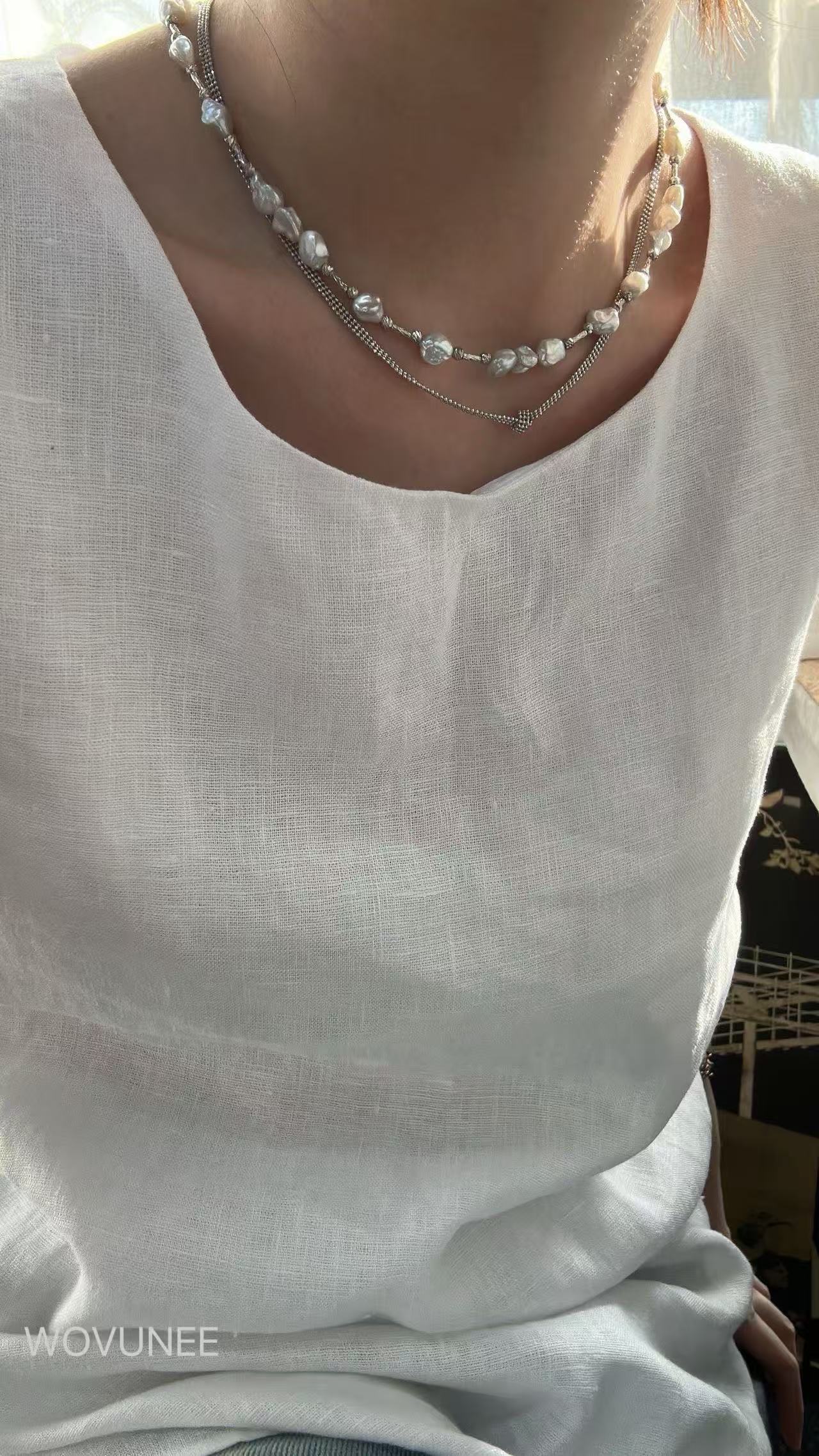 Baroque Pearl & Silver Bead Necklace