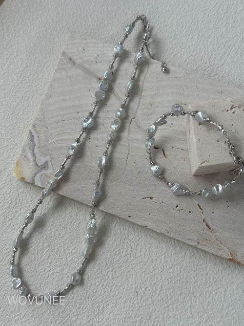 Baroque Pearl & Silver Bead Necklace