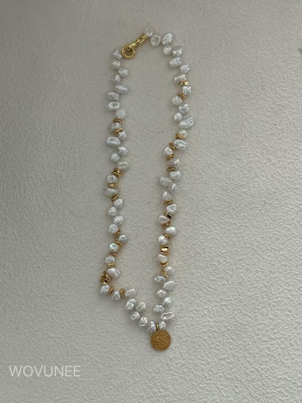 Baroque Pearl Necklace with Gold Accents & Pendant