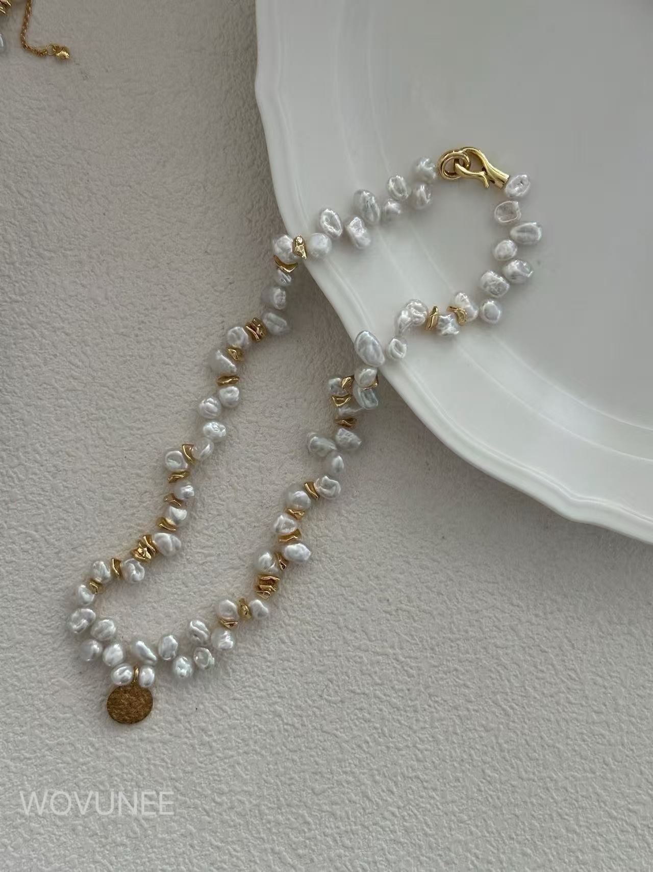 Baroque Pearl Necklace with Gold Accents & Pendant