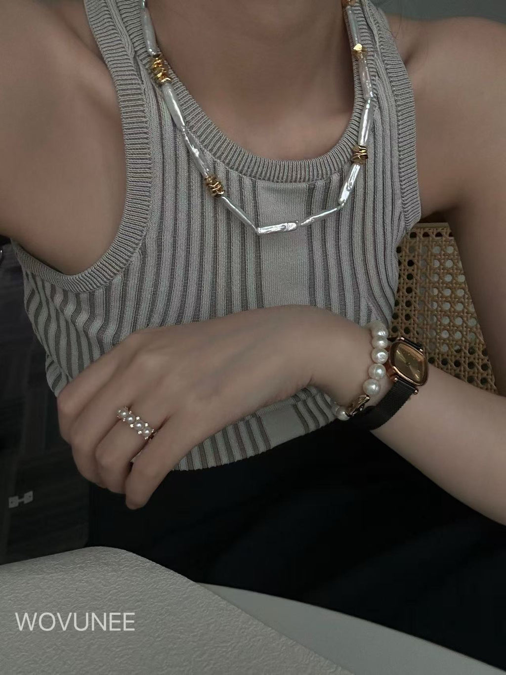 Baroque Stick Pearl Necklace – Modern Gold Accent Design | Statement Jewelry