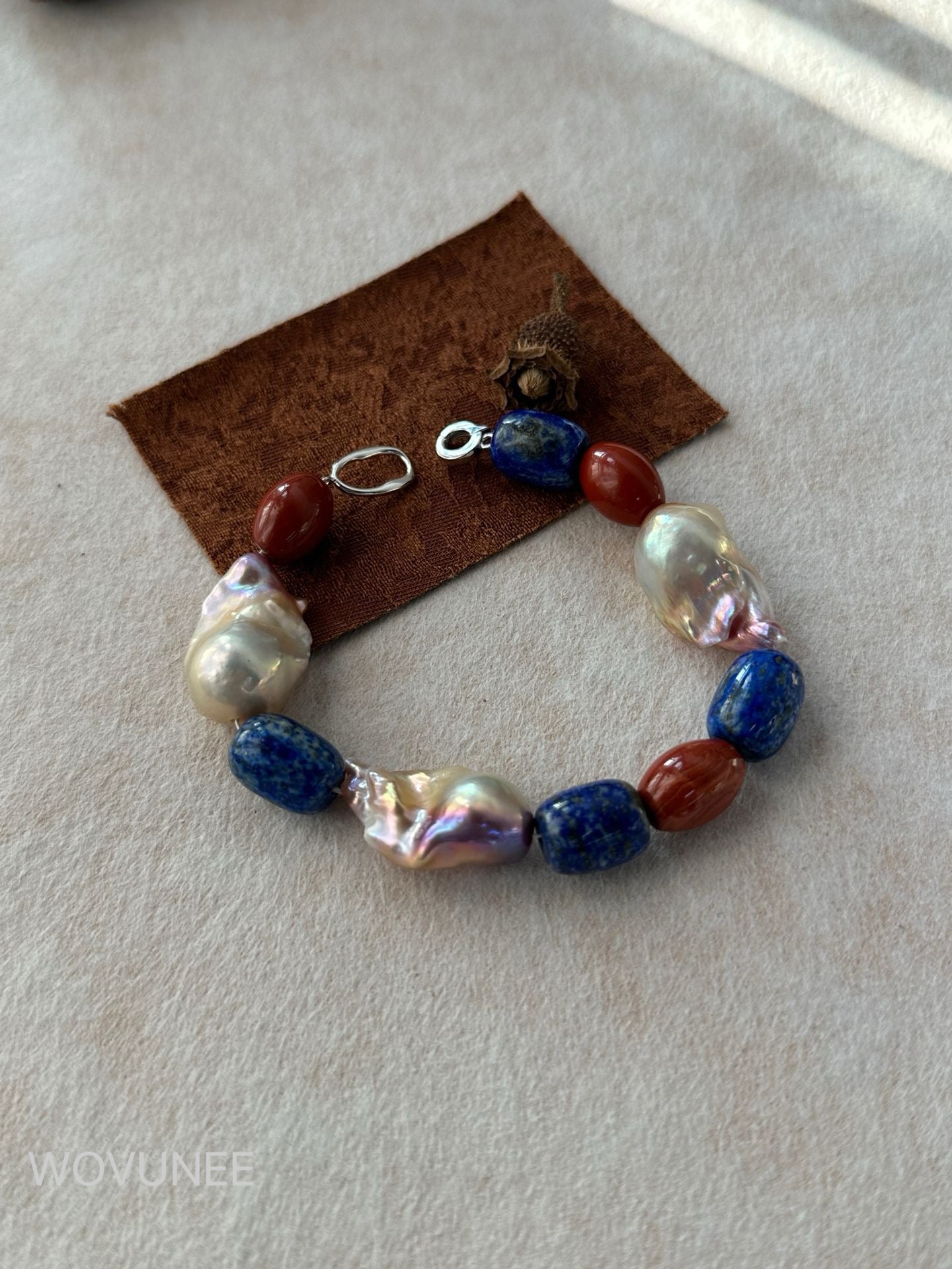 Baroque Pearl & Red Agate Stone Bracelet
