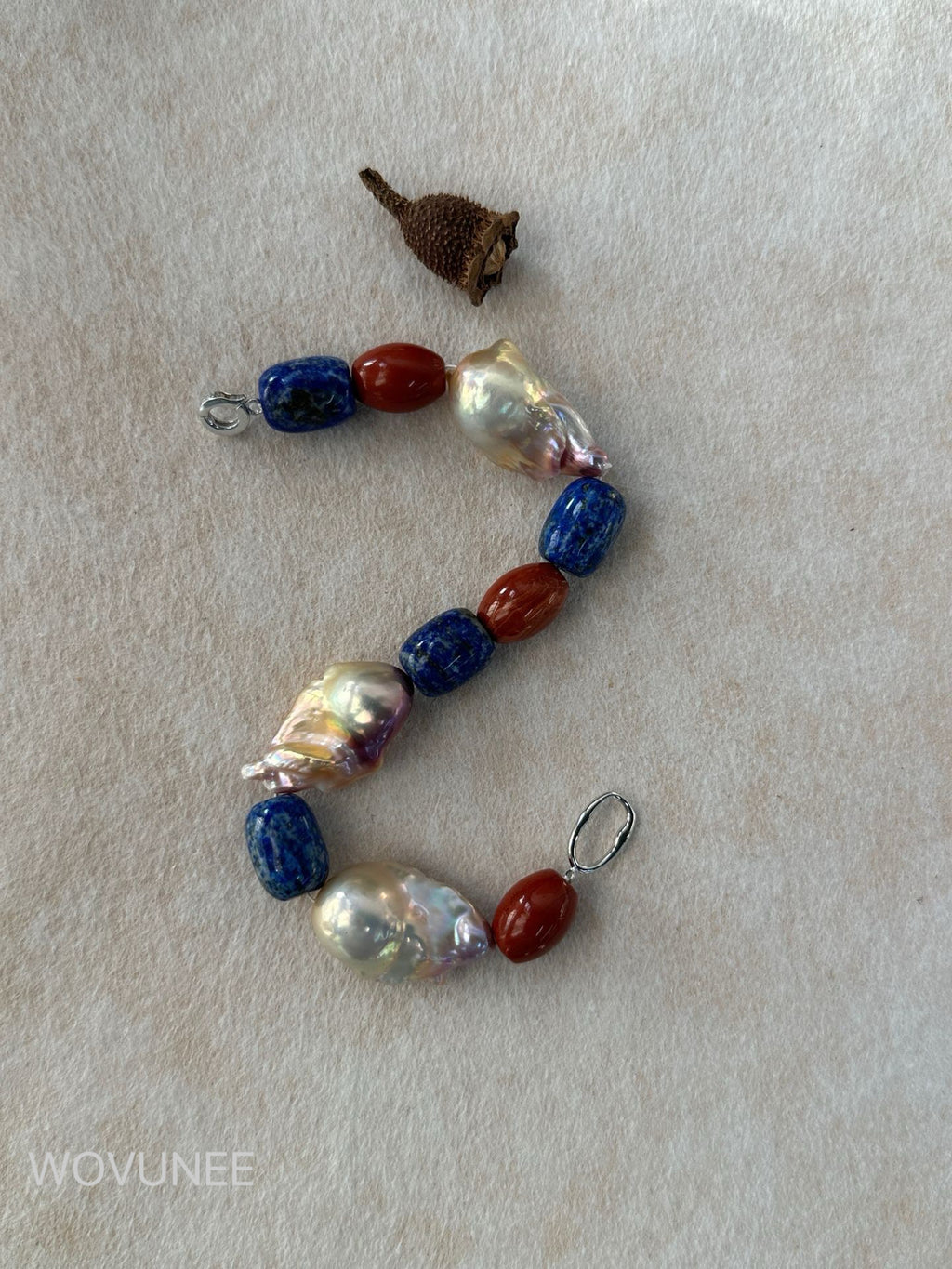 Baroque Pearl & Red Agate Stone Bracelet