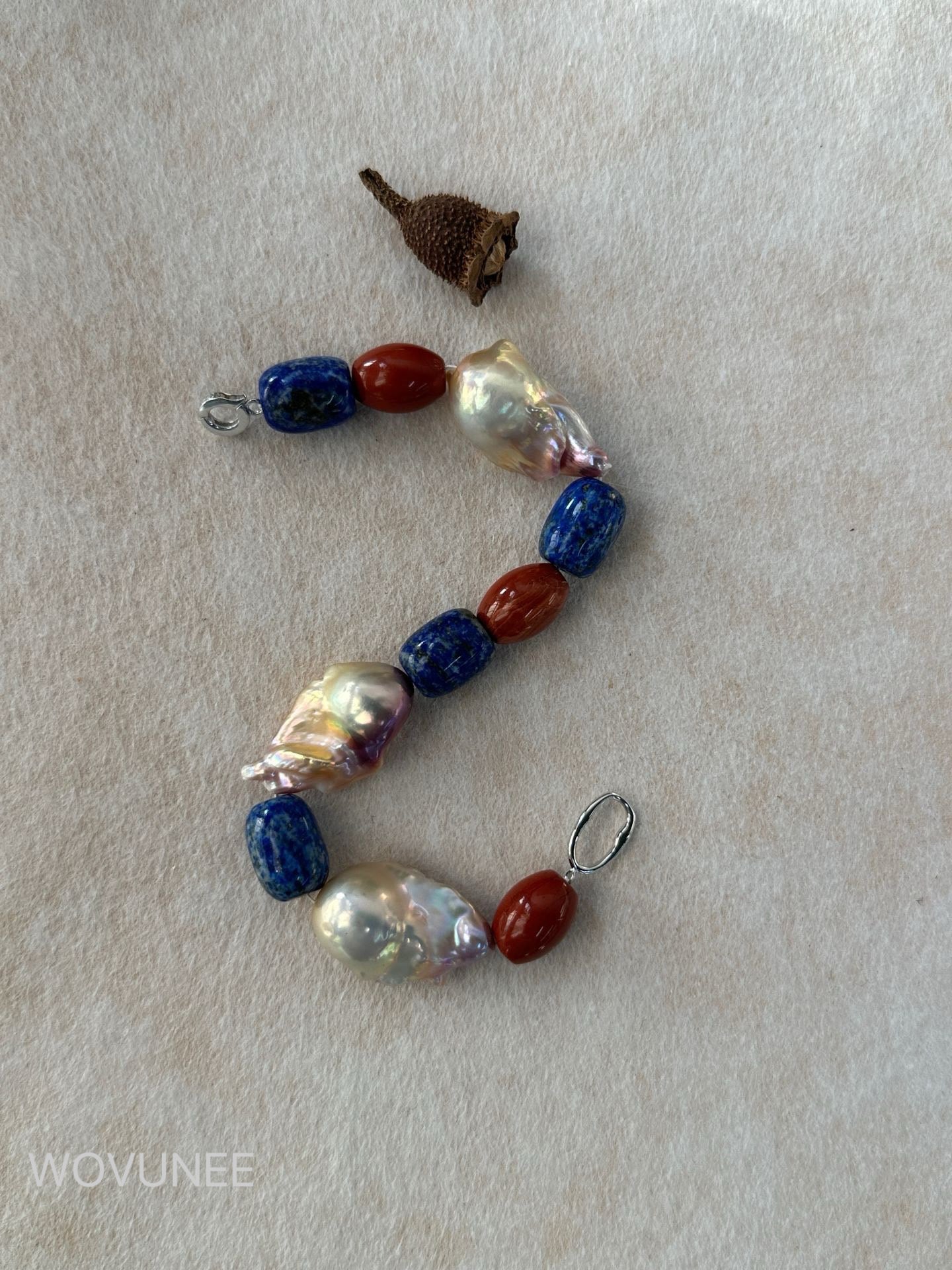 Baroque Pearl & Red Agate Stone Bracelet