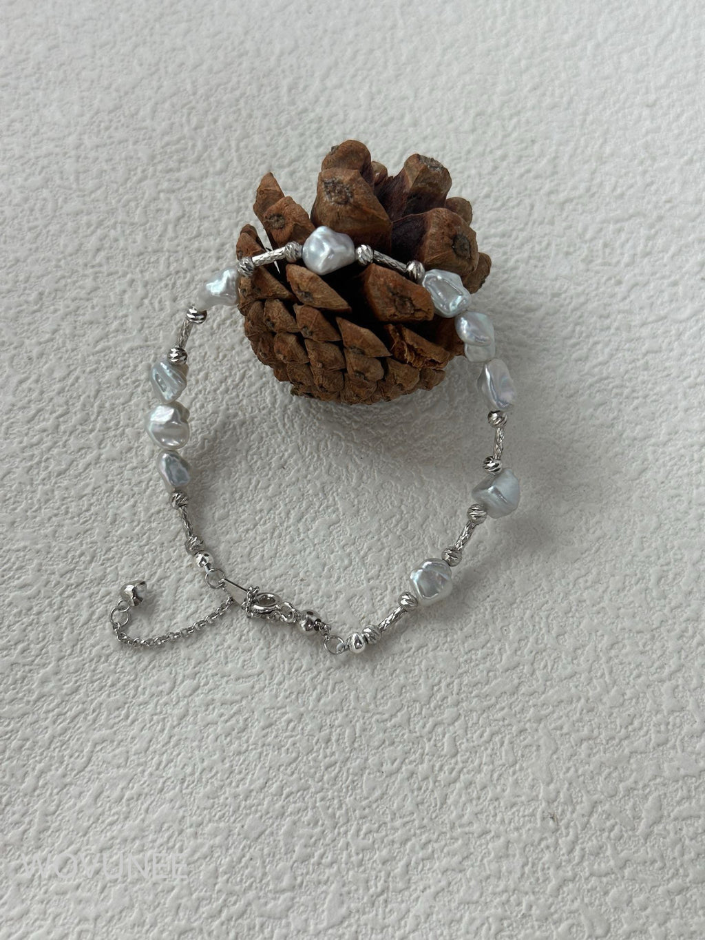 Delicate Baroque Pearl Bracelet with Silver Chain