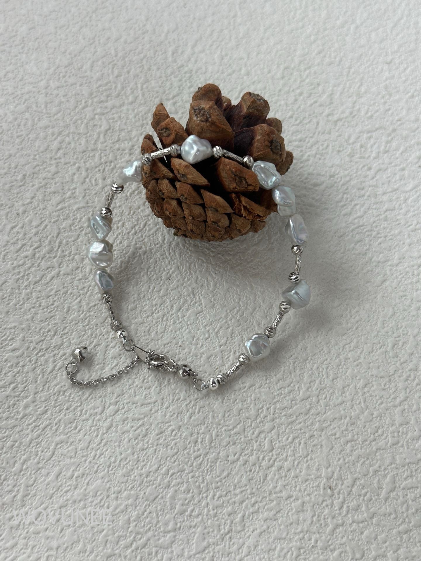 Delicate Baroque Pearl Bracelet with Silver Chain