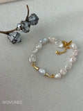 Baroque Pearl Bracelet with Gold Geometric Accents