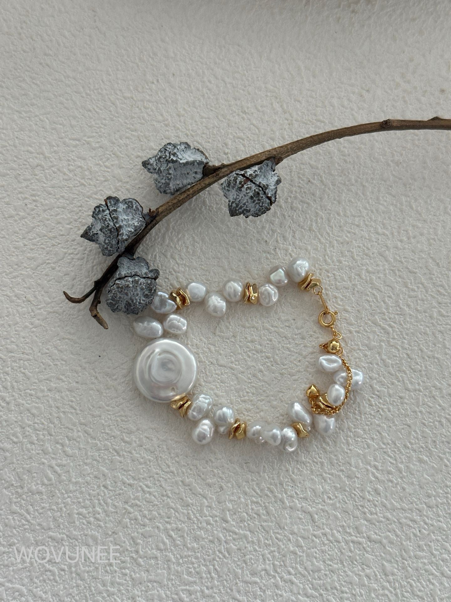 Baroque Pearl Bracelet with Statement Disc Pearl