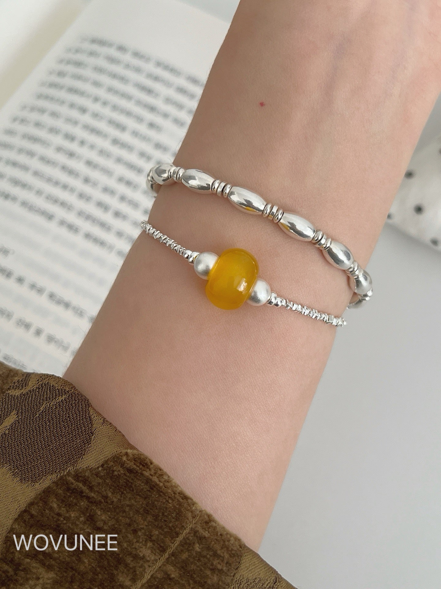 Amber Drift Silver Bracelet