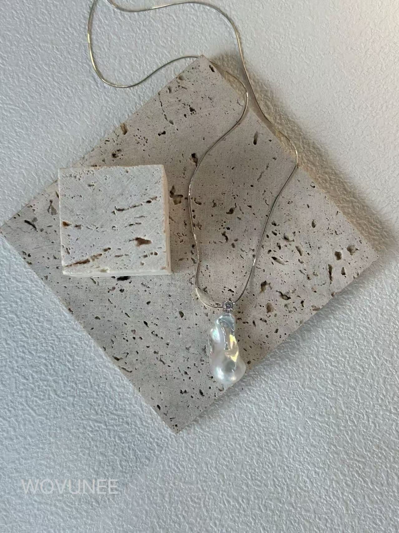 Baroque Pearl Pendant Necklace-Minimalist Sterling Chain