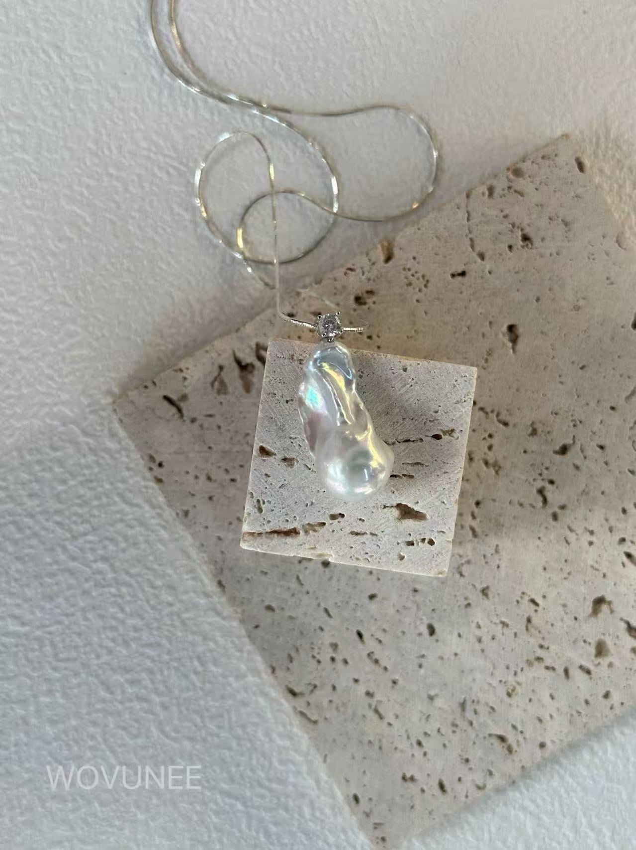 Baroque Pearl Pendant Necklace-Minimalist Sterling Chain